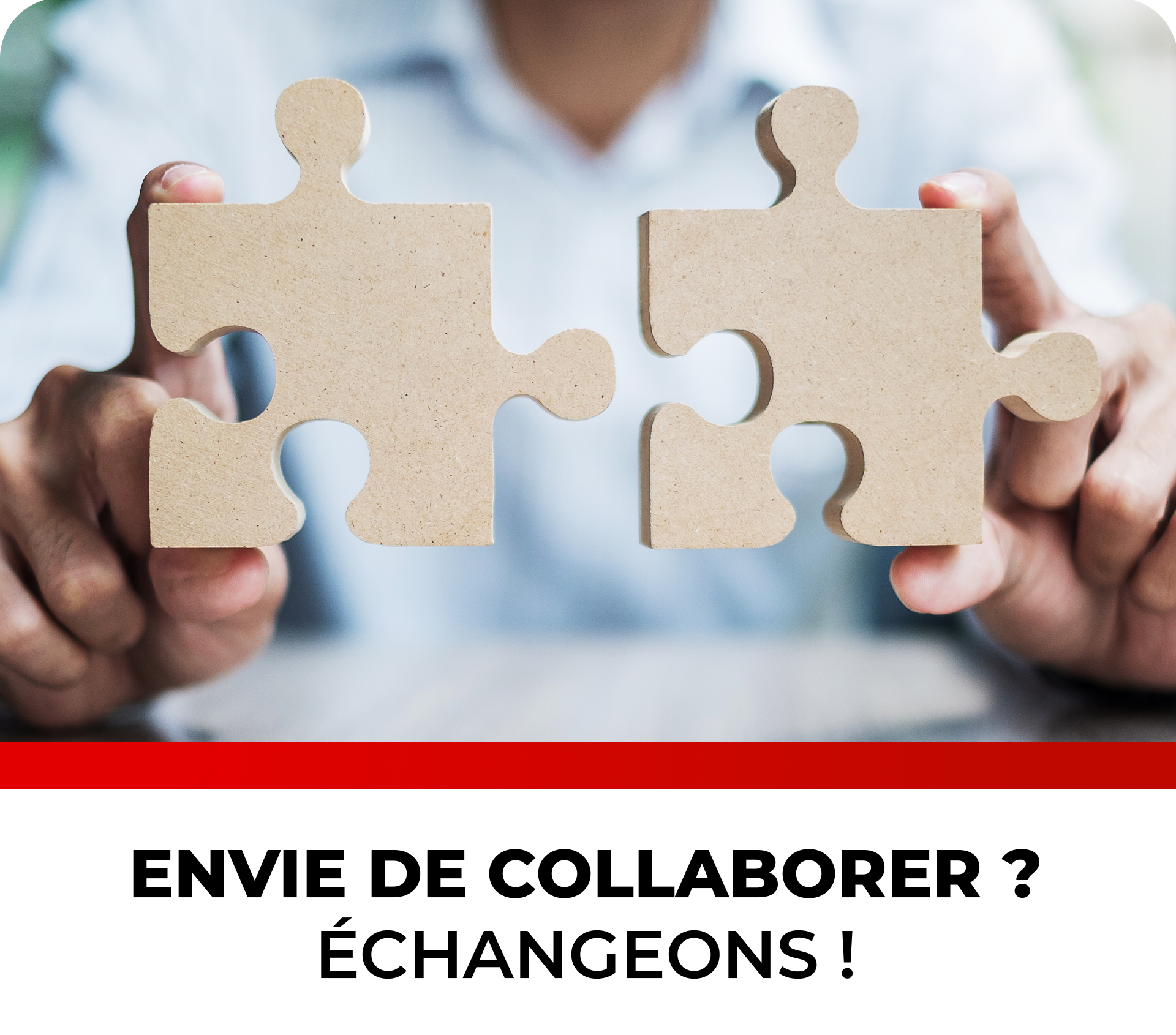 Person holding puzzle pieces representing partnership